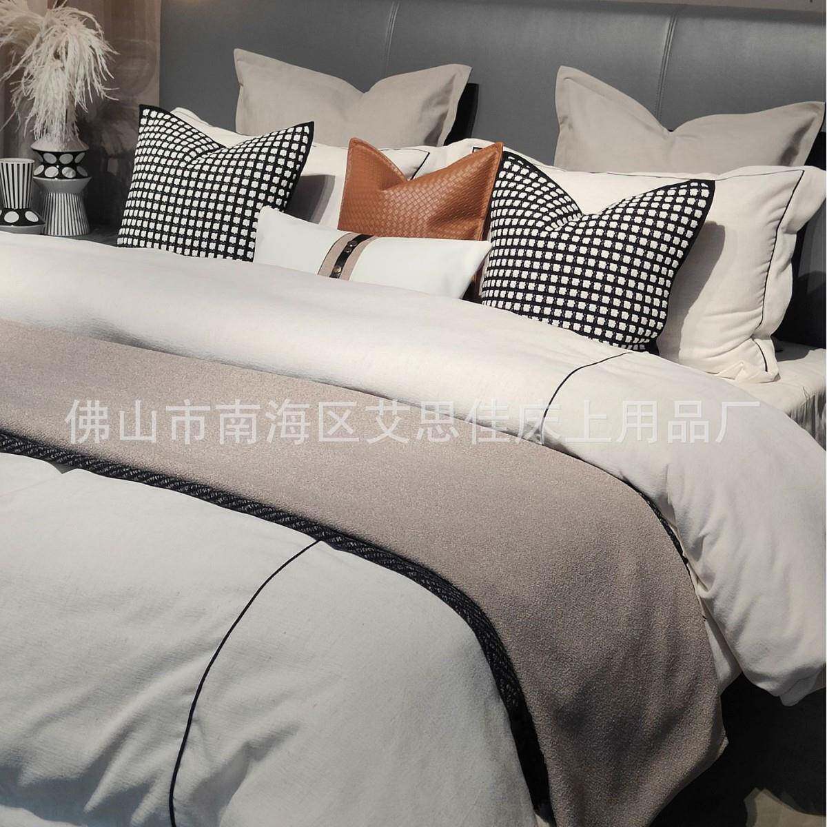 现代简约黑白灰搭配灰色系列样板间家具展厅摆场展示高档别墅床品