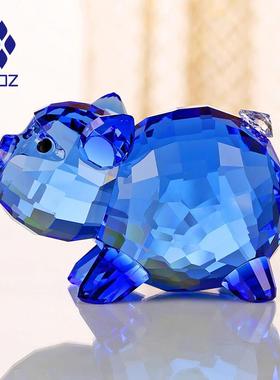 正品水晶猪品十饰二生肖粉红可学爱金猪吉祥猪习桌面装生饰日礼物