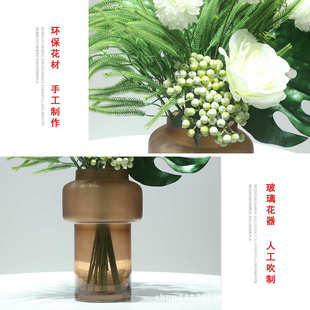 饰仿真花 现代轻奢玻璃花瓶花艺摆件客厅餐桌样板间洽谈桌简约装