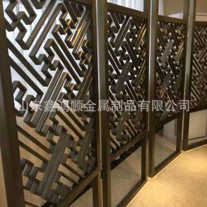 不锈钢屏风 隔断新中式木纹铝合金窗花 格栅棕色烤漆铝单板雕刻