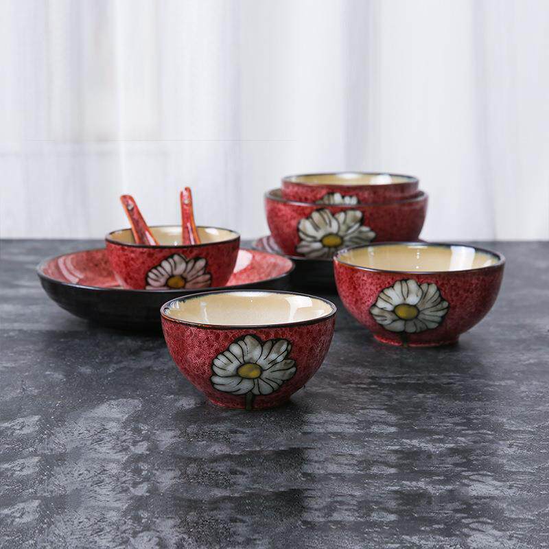 玉泉陶瓷韩式餐具套装碗碟中式陶瓷碗盘筷子釉下彩家用10头餐具套