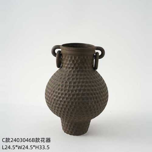 器风中古软样板间摆件侘花桌面花瓶饰品陶瓷装耳家居温带手工寂高