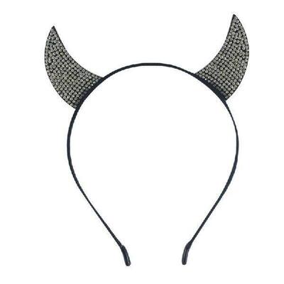 Vintage Devil Horns Hair Hoop Rhinestones Crystal Headwear