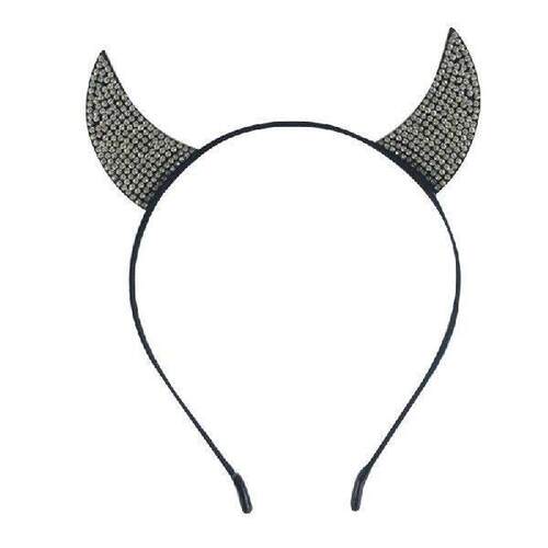 Vintage Devil Horns Hair Hoop Rhinestones Crystal Headwear