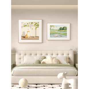 卧室装饰画现代简约床头挂画高级感主卧房间猫咪壁画客厅沙发背景