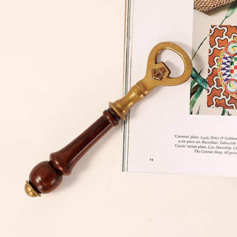 印度进口黄铜复古创意汽水啤酒开瓶器芒果木把手高端启瓶器摆件