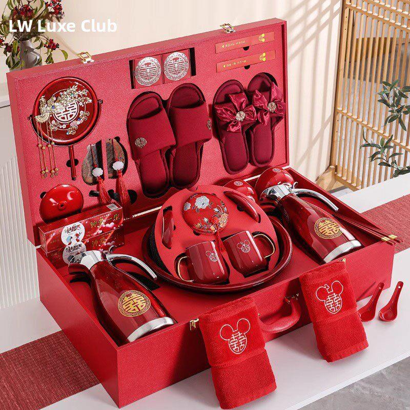 LIW结婚陪嫁套装洗漱用品大全新娘红色行李箱女方嫁妆备婚物品