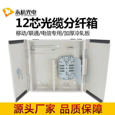 厂家批发FTTH光纤入户楼道光缆12芯交接箱分纤箱12口熔纤箱双开门
