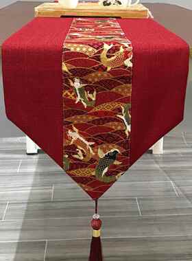 新中几式VME复古棉麻喜庆红桌旗布色艺茶席柜餐桌茶电视长条装饰