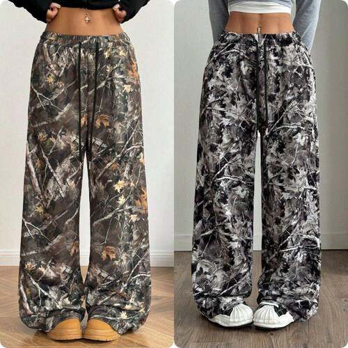 Women Street Camouflage Knit Joggers Drawstring Waist