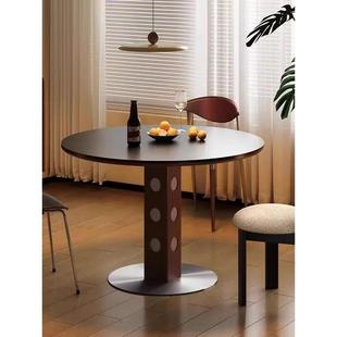 德利丰伯格中古风岩板圆桌覆古金属腿圆形餐桌北欧包豪斯实木岩板