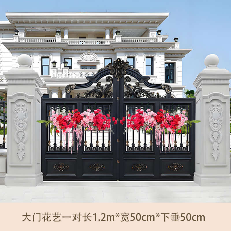 结婚农村别墅大门入户门装饰仿真花婚房客厅场景DIY订婚门头花艺