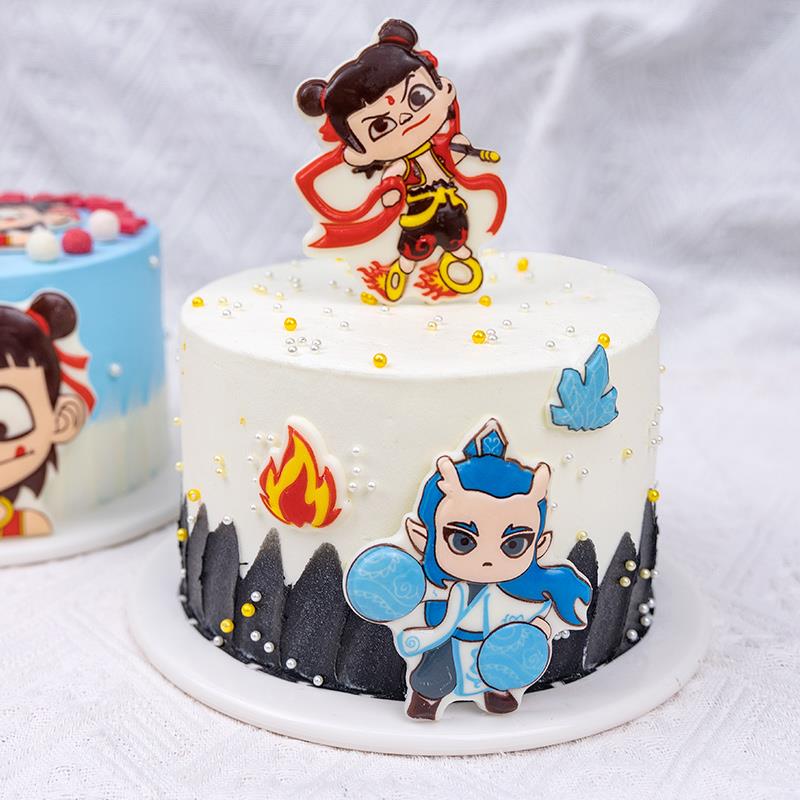 哪吒巧克力蛋糕装饰摆件魔童创意网红儿童生日卡通烘焙配件插件