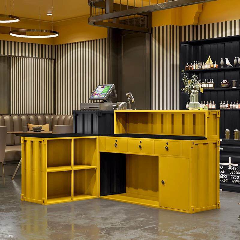 复古工业风收银台服装店健身房商铺柜台前台吧台接待台转角