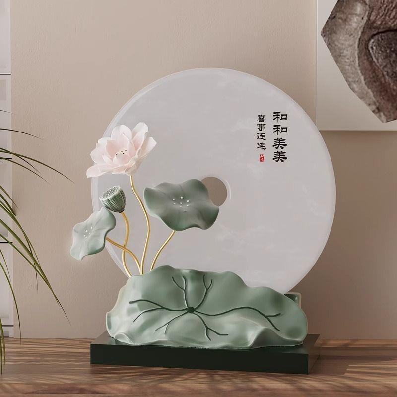 新中式荷花摆件家居软装饰客厅玄关茶室高级感工艺品新家