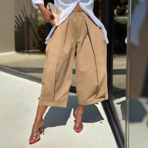Women's Loose Solid Color Capri-Pants Cropped Trousers 100%