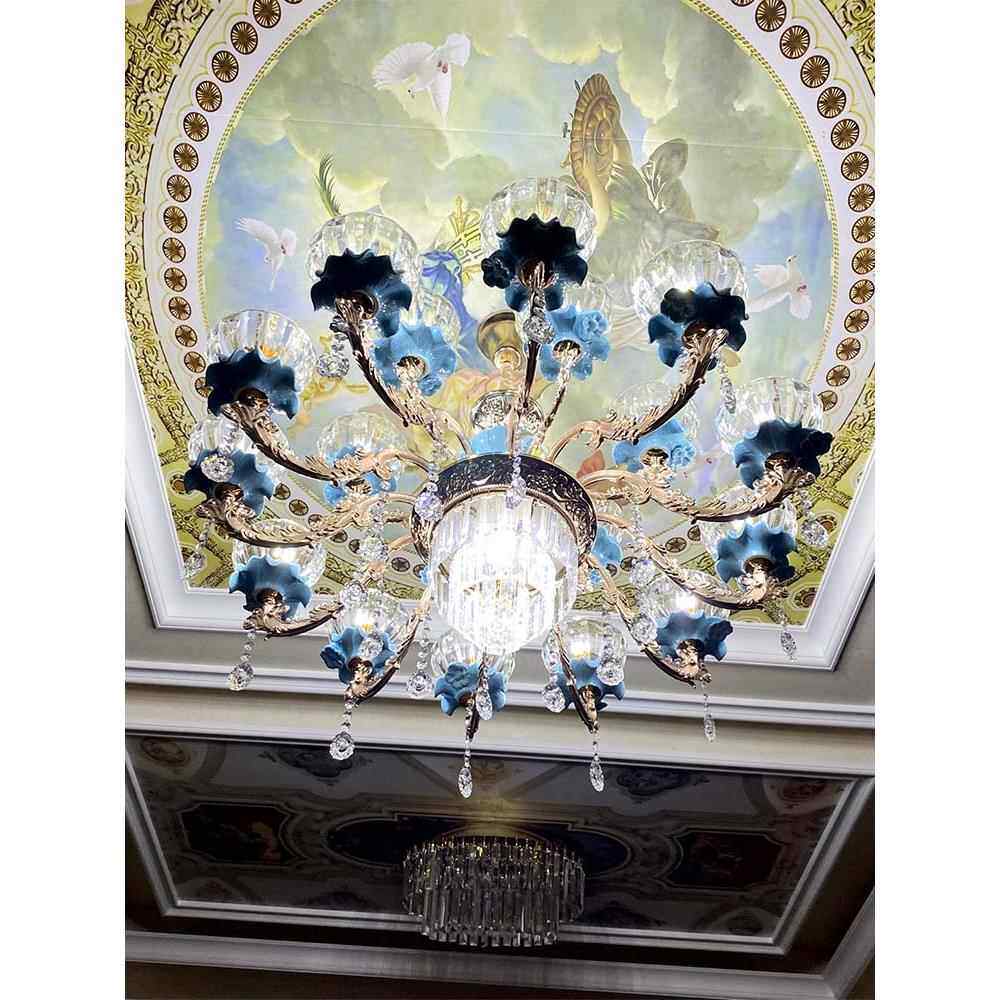 客厅吊灯2025新款欧式餐厅卧室家用大厅主灯大气陶瓷水晶灯具套餐