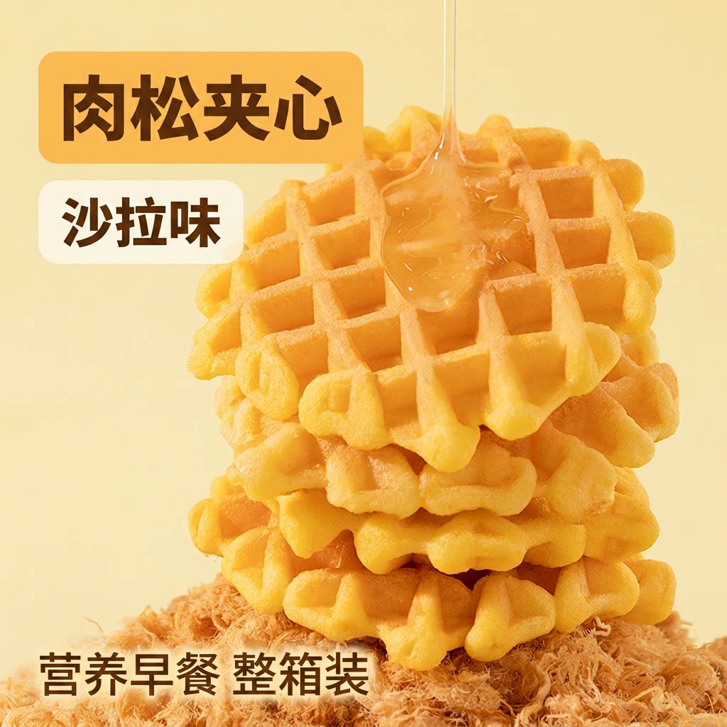港荣肉松沙拉味夹心华夫饼旗舰店营养早餐面包整箱下午茶休闲零食