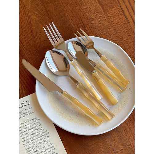 北欧风猫眼设计师竹节餐具高档刀叉勺家用高颜值西餐牛排刀叉套装