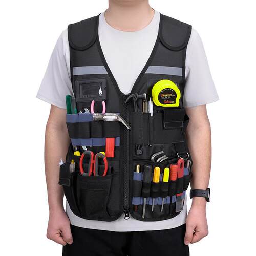 外贸多功能背心式工具服电工作业工作服反光五金施工安全全套马甲