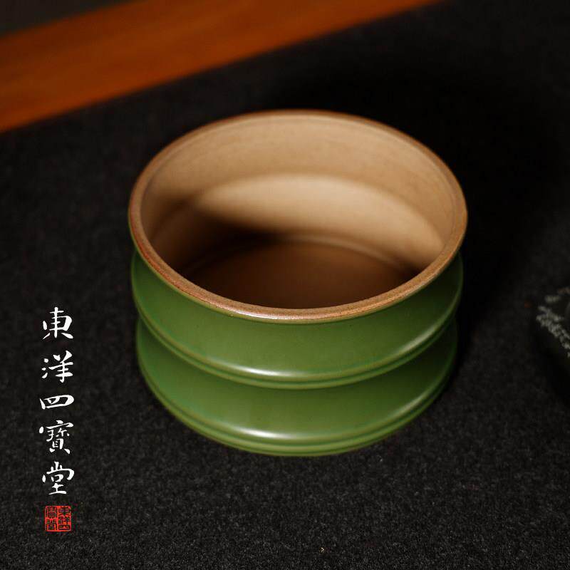 彷竹陶瓷竹节笔洗 彷古青竹大号洗笔水盂水洗书画绘画洗毛笔洗缸
