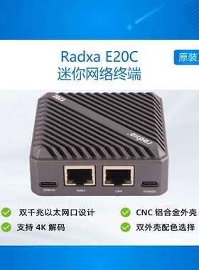瑞莎E20C 网关 终端 迷你网关 双千兆口网口 CNC铝合金散热外壳