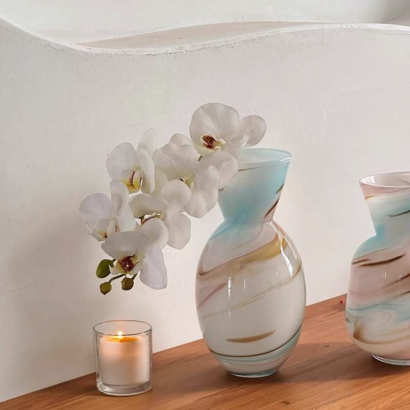 奢插花水培客厅感流沙高级轻高档器装饰品摆设花瓶花酒店彩色玻璃
