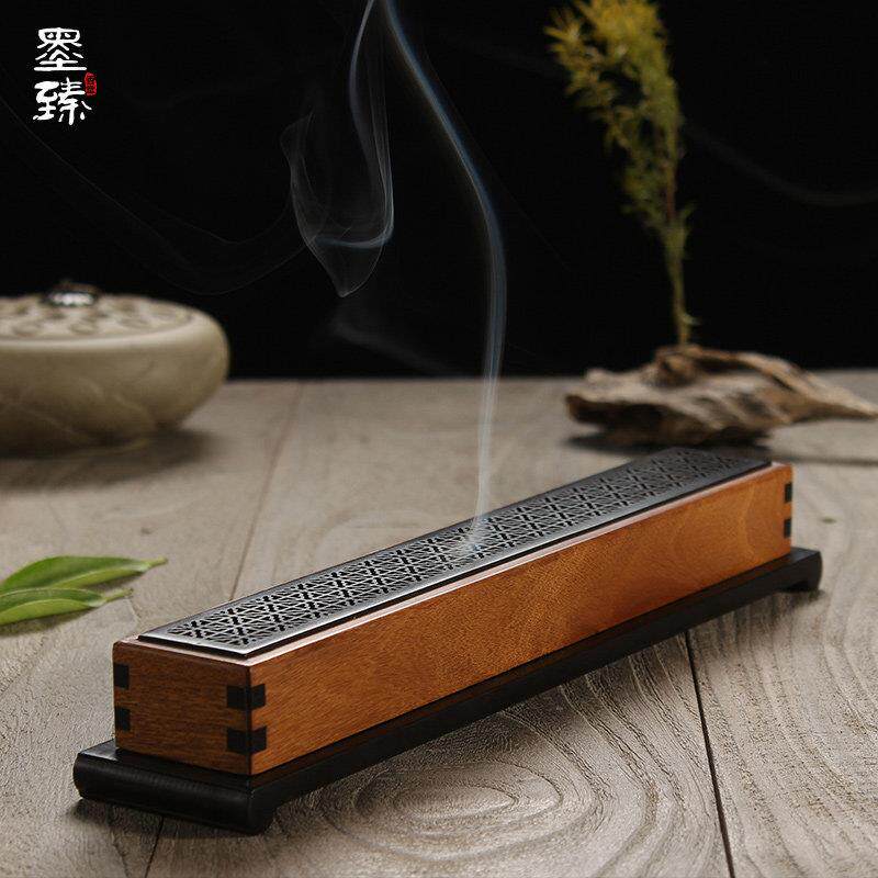 墨臻 红槐宝镶黑檀木卧香炉木质香盒红木薰香薰炉 沉香檀香线 线