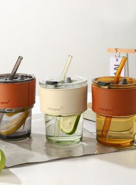 .网红竹节杯ins风吸管咖啡杯子店庆引流广告礼品玻璃水杯印制logo