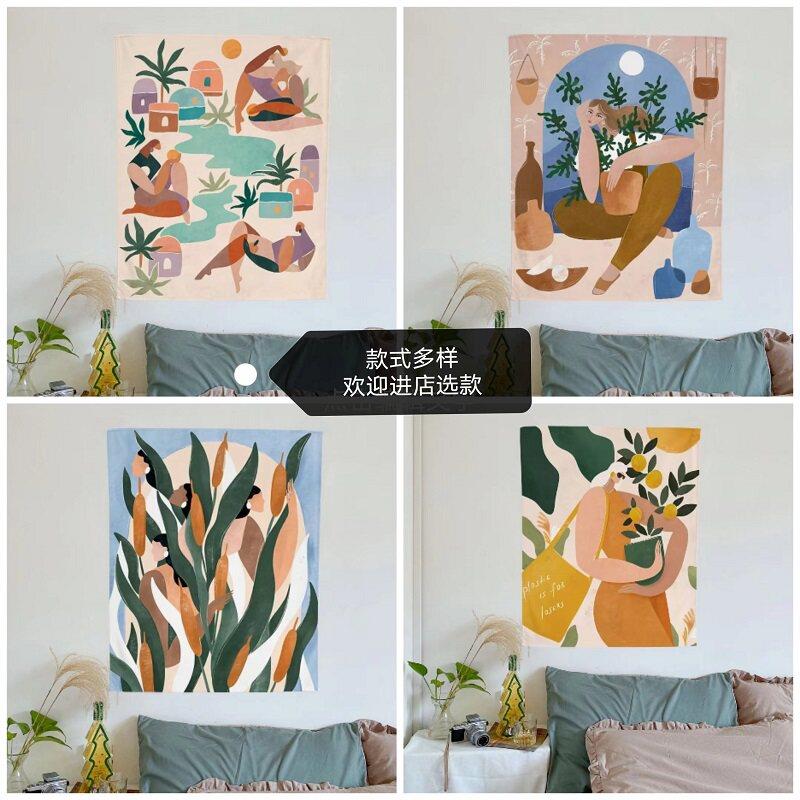玄关装饰画竖版小众艺术挂布莫兰迪直播背景布宿舍好物女生装饰