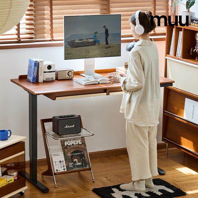 MUU实木电动升降桌子带抽屉学习书桌电竞智能电脑桌办公桌工作台