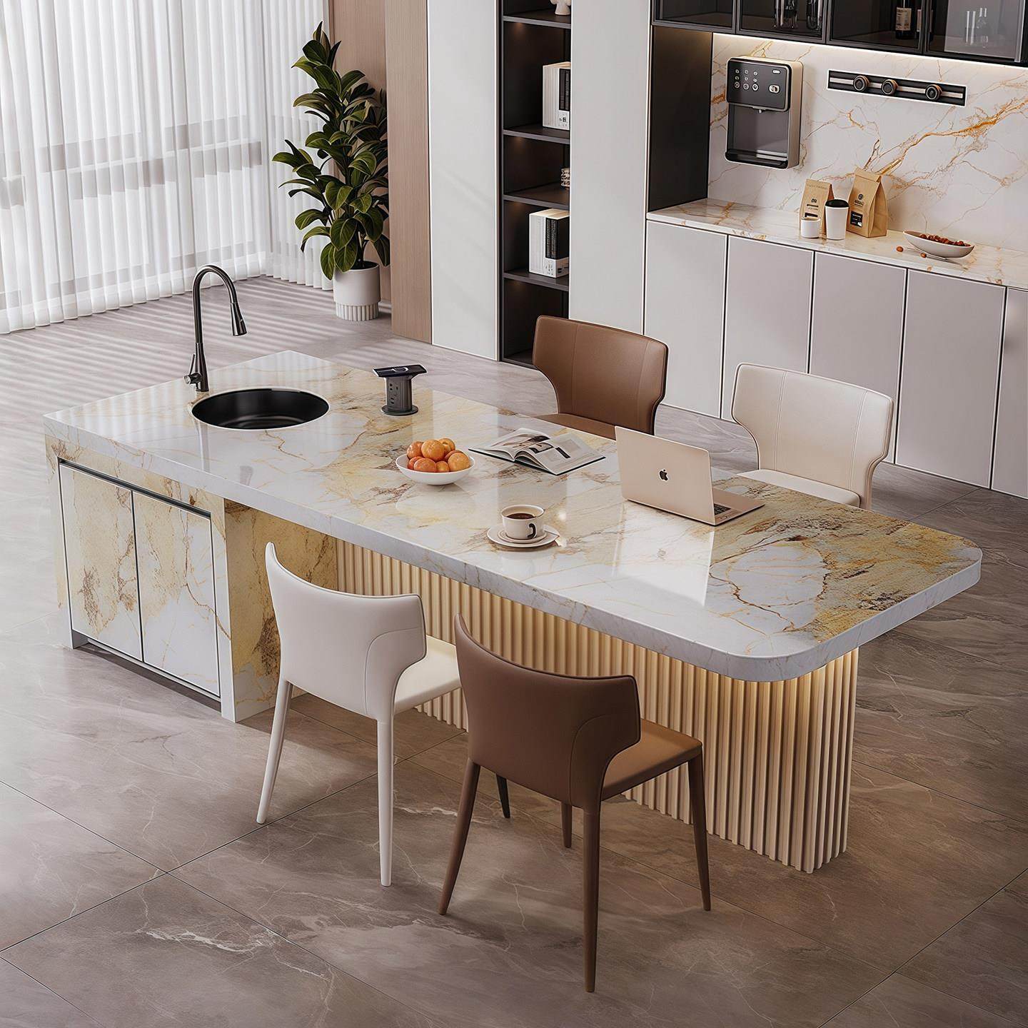 意式极简岩板岛台餐桌一体餐厅厨房2025新款高级感圆角吧台中导台,住宅家具,岛台餐桌,淘宝优惠券,粉丝福利购,淘宝优惠卷