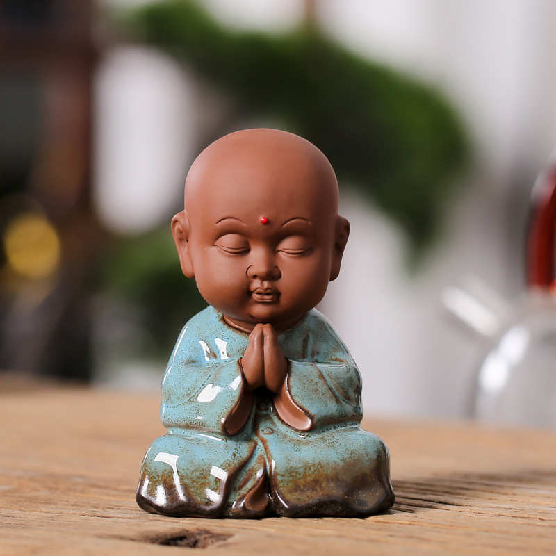 微景观盆景花盆园艺装饰陶瓷工艺品禅意人物小和尚鱼缸造景大摆件