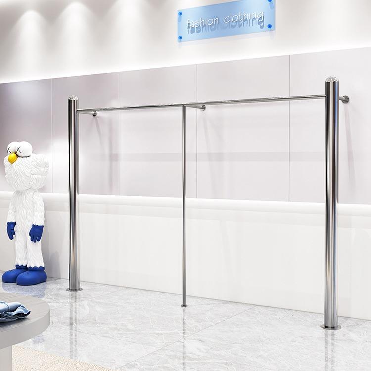 服装店陈列架上墙壁挂式不锈钢创意挂衣架货架女装店落地式展示架