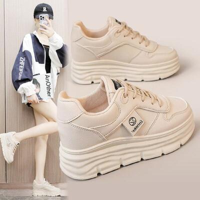 Womens Fashionable Solid Color Lace Up Platform Sneakers