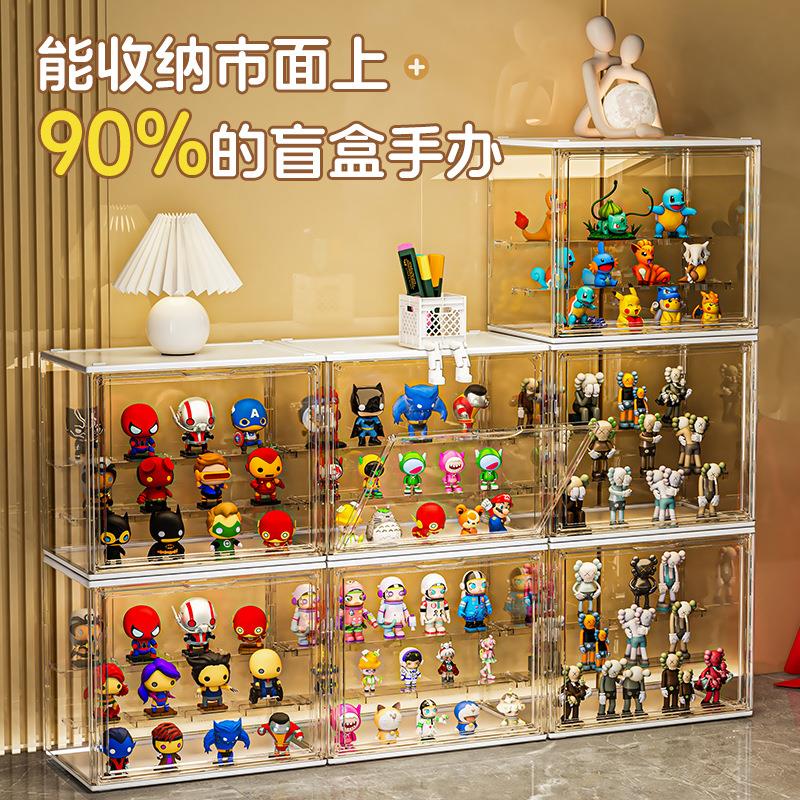 手办收纳盒玩具展示架透明泡泡玛特展示盒亚克力防尘阶梯模型收纳