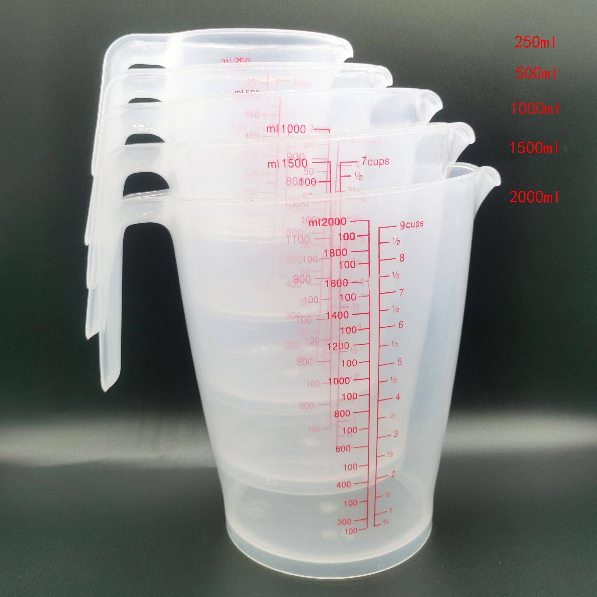 250ml\500ml\1000ML带刻度塑料量杯1L\1.5L\2L试验室量杯烘焙量杯