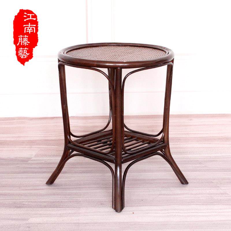 手工木质藤条编织家用简约小圆桌藤桌客厅边几阳台休闲 小茶几桌