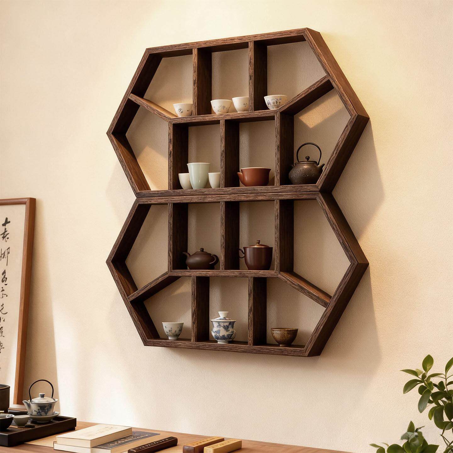 实木中式博古架茶具收纳置物架小型茶室多宝阁茶台茶杯架展示架子