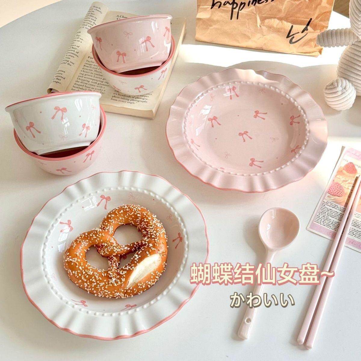 碗可爱釉下彩碗碟套装家用高颜值陶瓷餐具情侣碗筷套装米饭碗勺子
