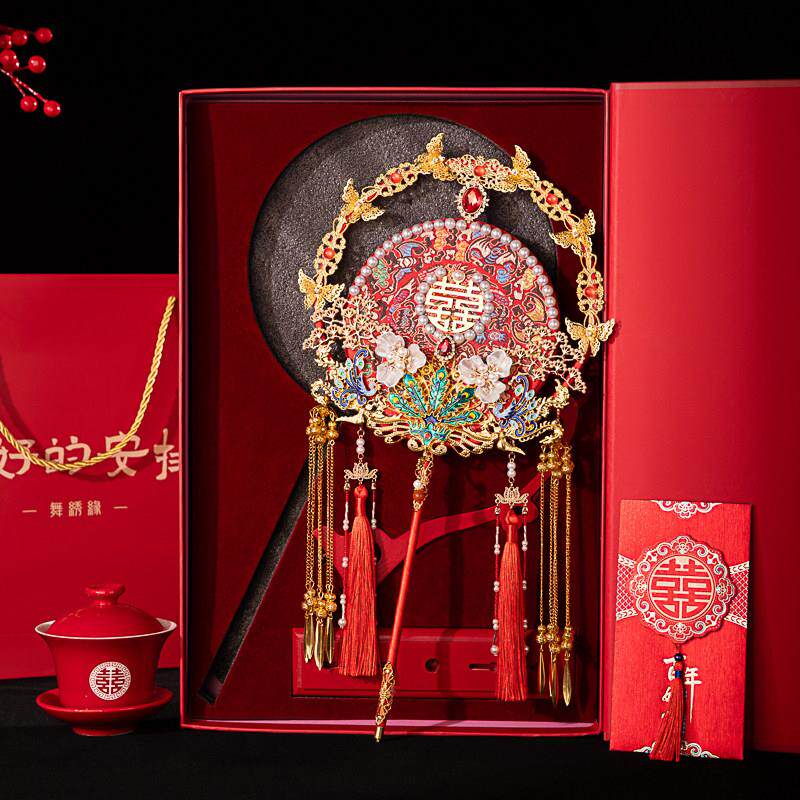 舞绣缘新娘出嫁婚扇秀禾团扇高级感红色喜扇diy材料包手工成品