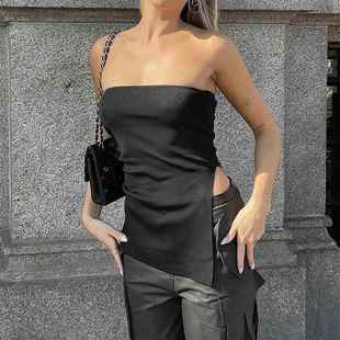 women top for side tube color slit strapless hot girl solid