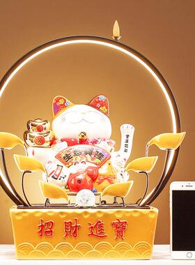 猫摇手流水生财摆件陶瓷家居前台开业礼装饰插电动发光幸运猫