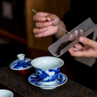 八宝茶碗 康熙山水景德镇青花三才盖碗家用功夫茶具大号陶瓷 礼品