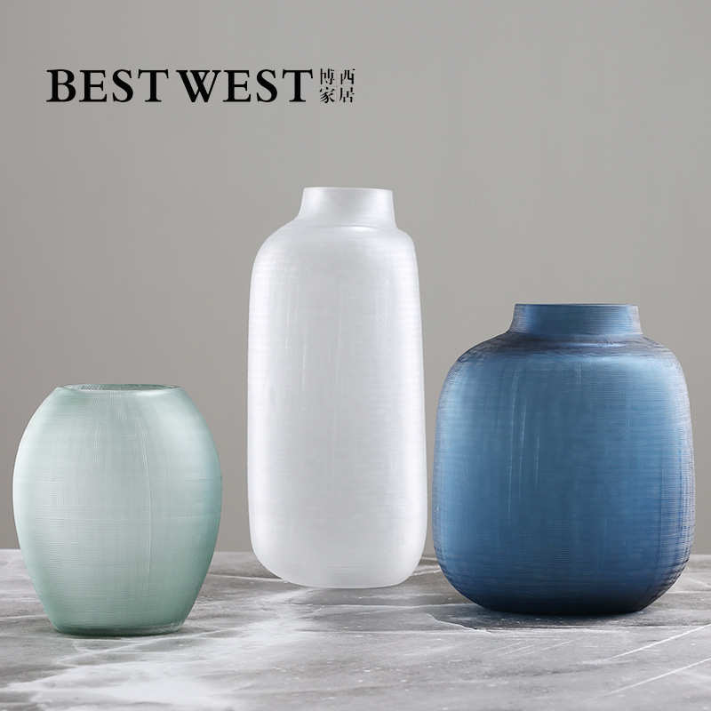 欧式彩色透明玻璃花瓶 现代简约家居客厅干花插器样板间装饰摆件