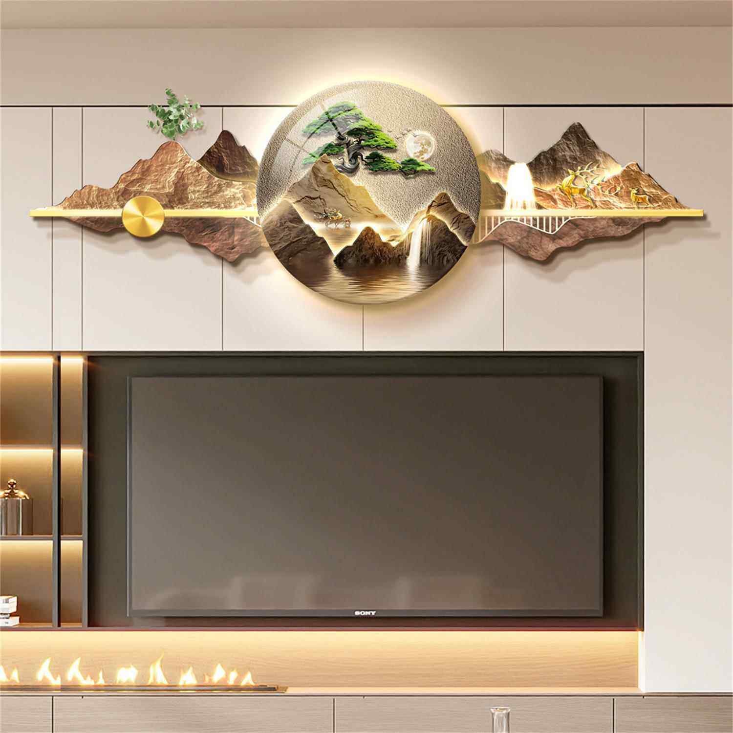 电视上方挂画2025年新款创意客厅背景墙壁画轻奢高级感山水装饰画,家居饰品,现代装饰画,淘宝优惠券,粉丝福利购,淘宝优惠卷
