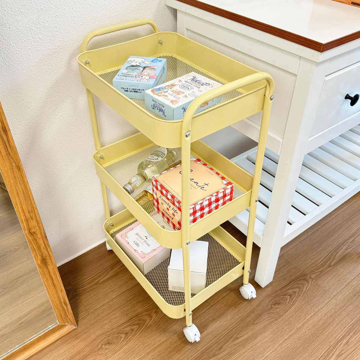 多巴胺小推车碳钢置物架家用多层落地收纳架可移动手推车零食架,家装主材,置物架,淘宝优惠券,粉丝福利购,淘宝优惠卷