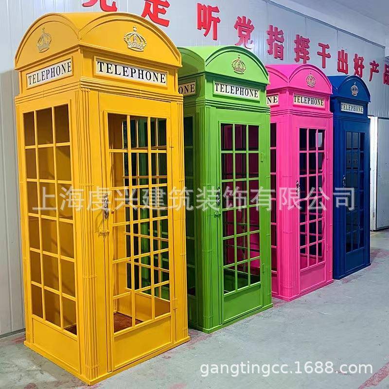 欧式复古铁艺电话亭网红打卡地邮筒路牌套装摄影背景道具摆件