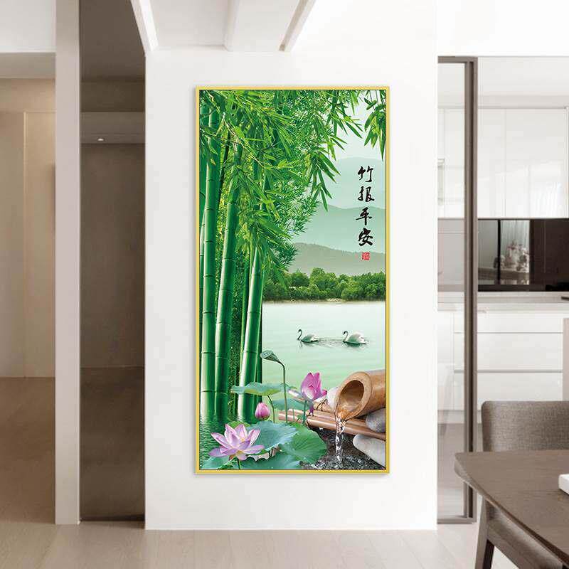 走廊玄关过道竖版竹子图竹报平安装饰画墙壁中式入户进门招财挂画