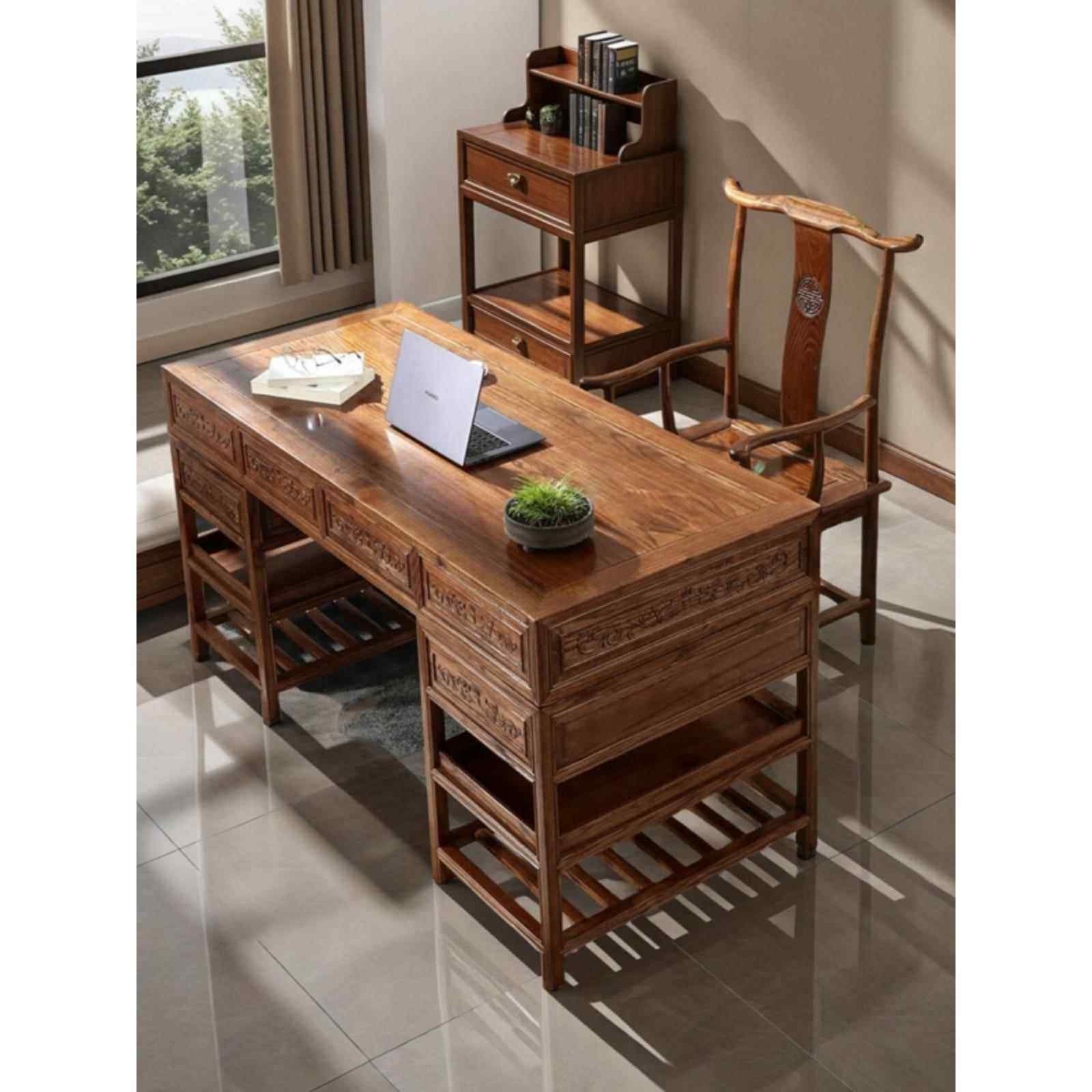 需定制新中式书房书桌实木电脑桌榆木办公桌彷古写字台书画桌中医,住宅家具,书桌,淘宝优惠券,粉丝福利购,淘宝优惠卷